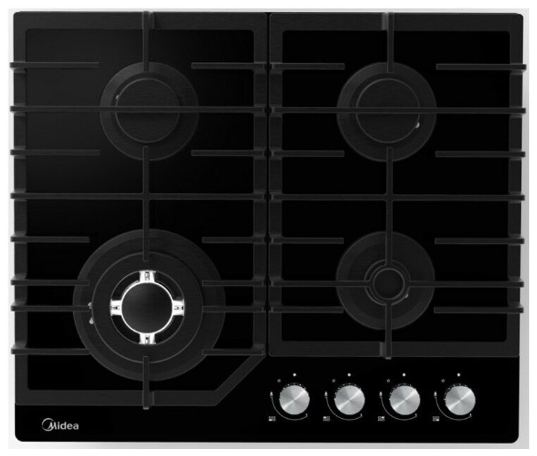 Поверхность газовая MIDEA MG645TGB черный (стекло, чугун, WOK, г/к)