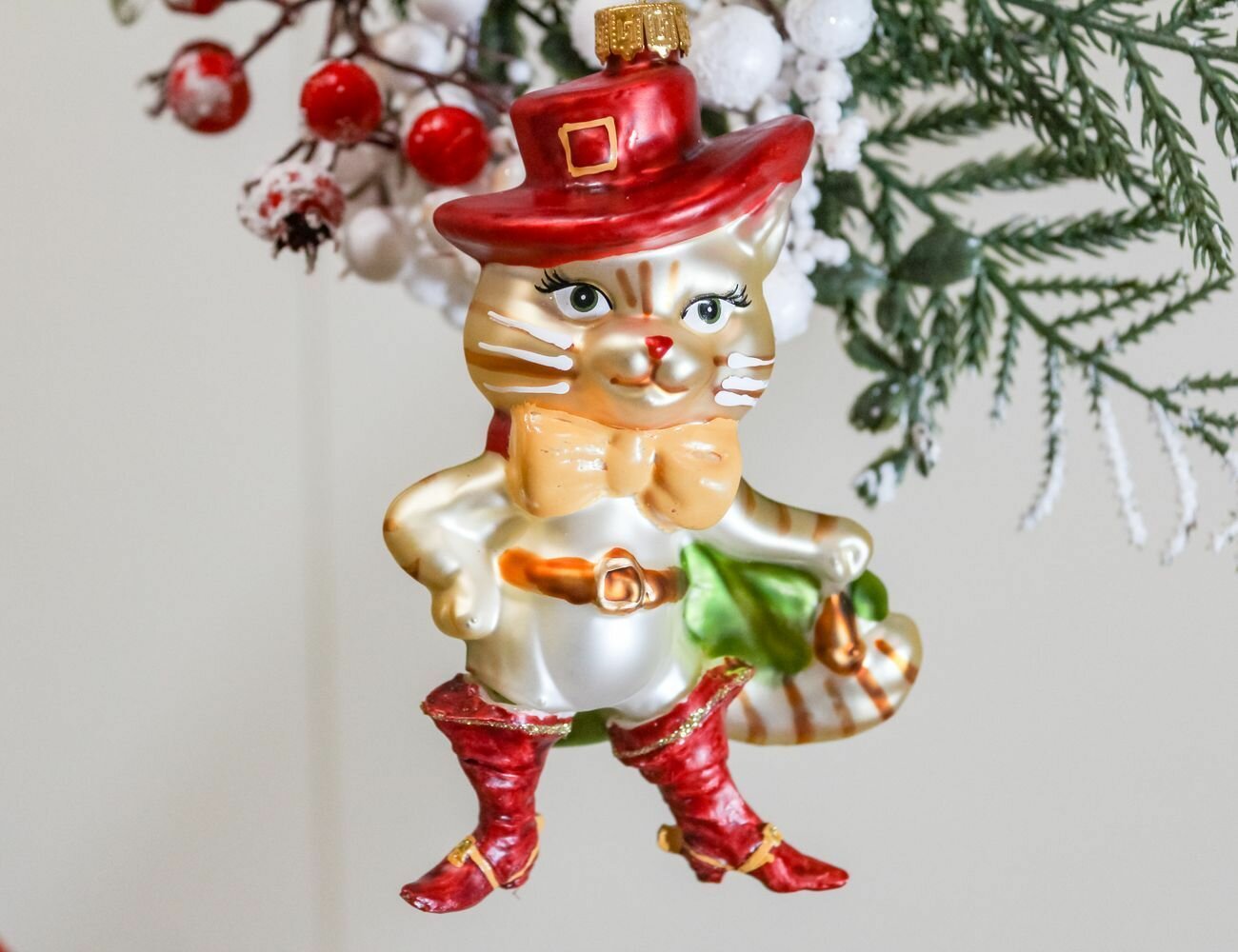 Ёлочная игрушка КОТ В сапогах, стекло, 14 см, Winter Deco 5010021