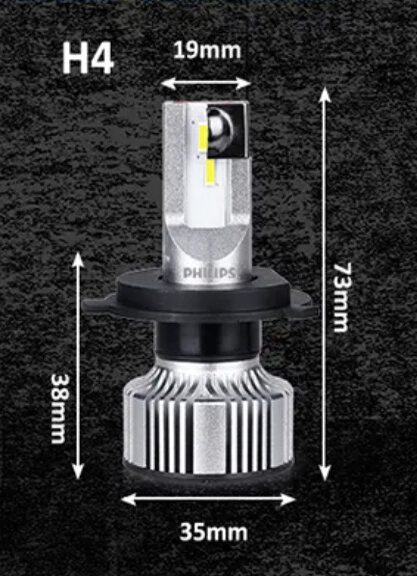 Светодиодные LED лампы Philips 21 Вт, цоколь H4, активное охлаждение, питание 12 - 24 Вольта — фото 1