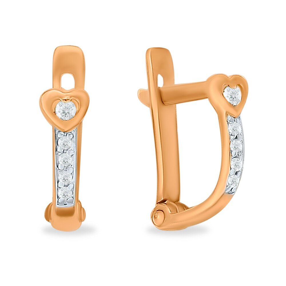 Серьги 585GOLD, красное золото, 375 проба, родирование, фианит, , красный