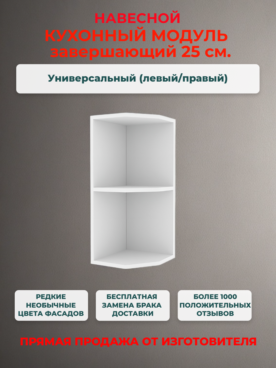 Корпус кухонного навесного бокового шкафа универсальная сборка (левый/правый) Ш25хГ30хВ67 см