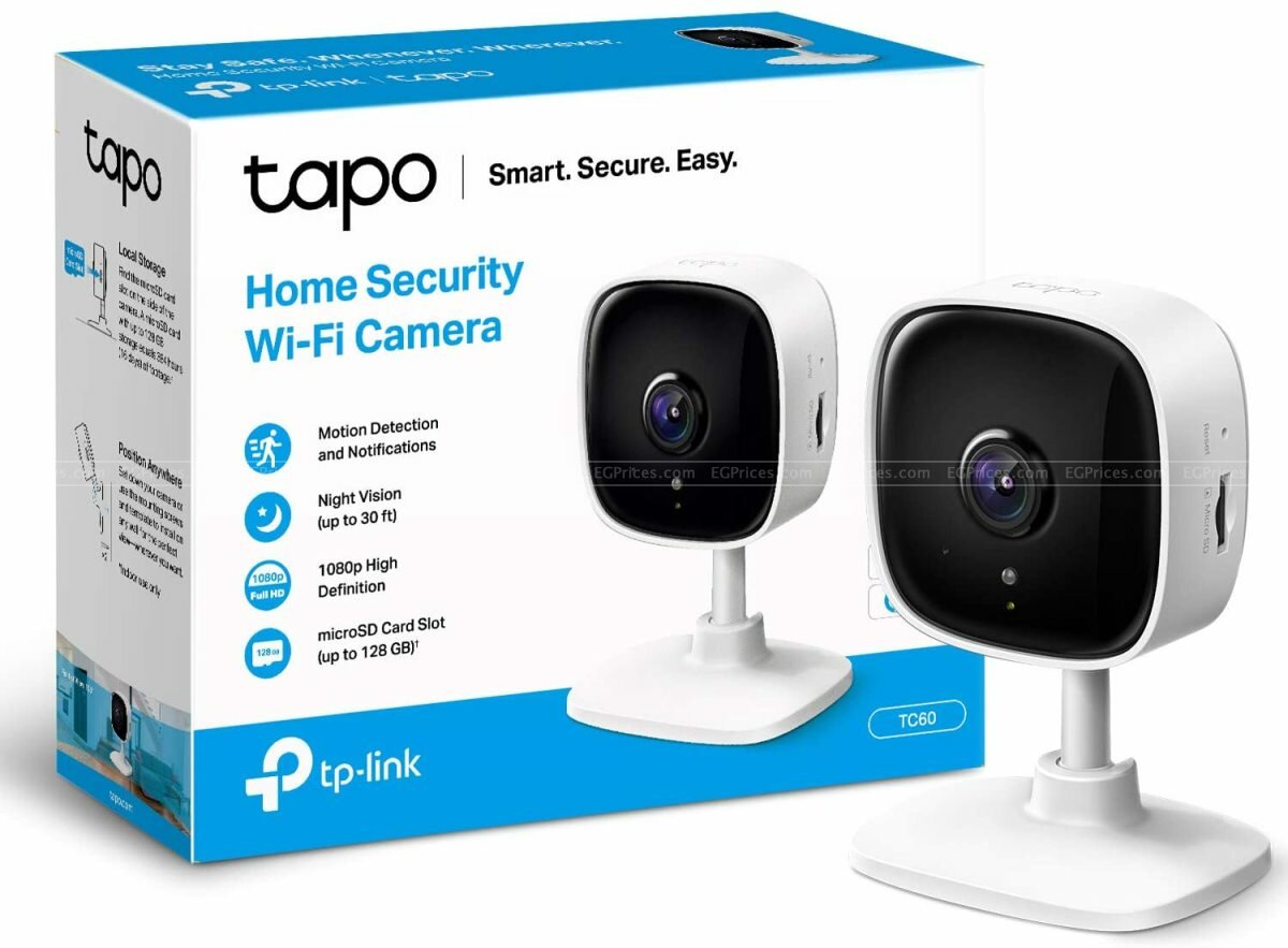 TP-Link Tapo TC60 Умная домашняя камера Wi-Fi, 2Мп FullHD, Обнаружение движения, Ночное видение, SD карта, белая