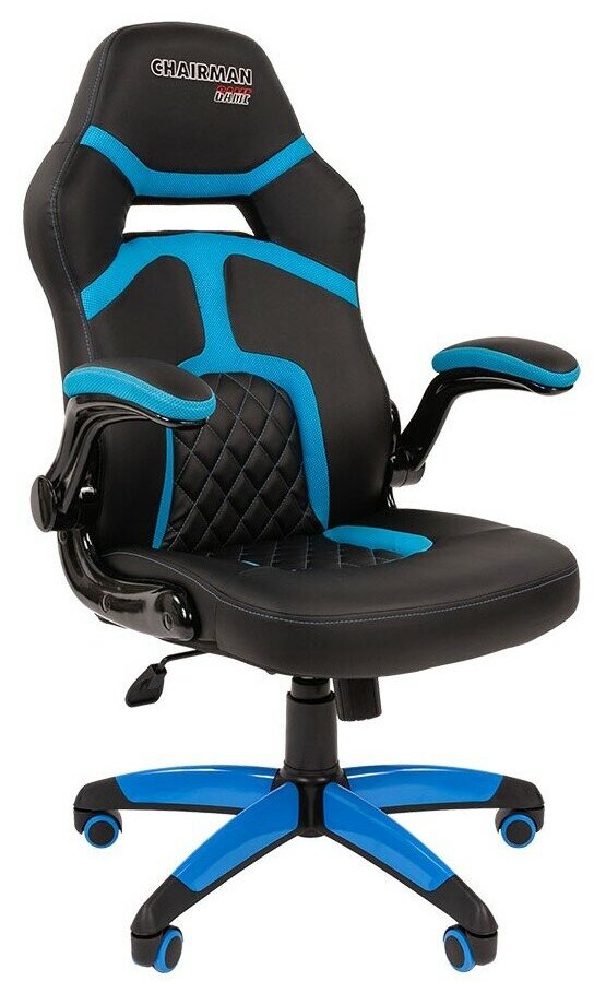 Игровое компьютерное кресло с откидными подлокотниками CHAIRMAN GAME 18, экокожа/ткань, черный/голубой