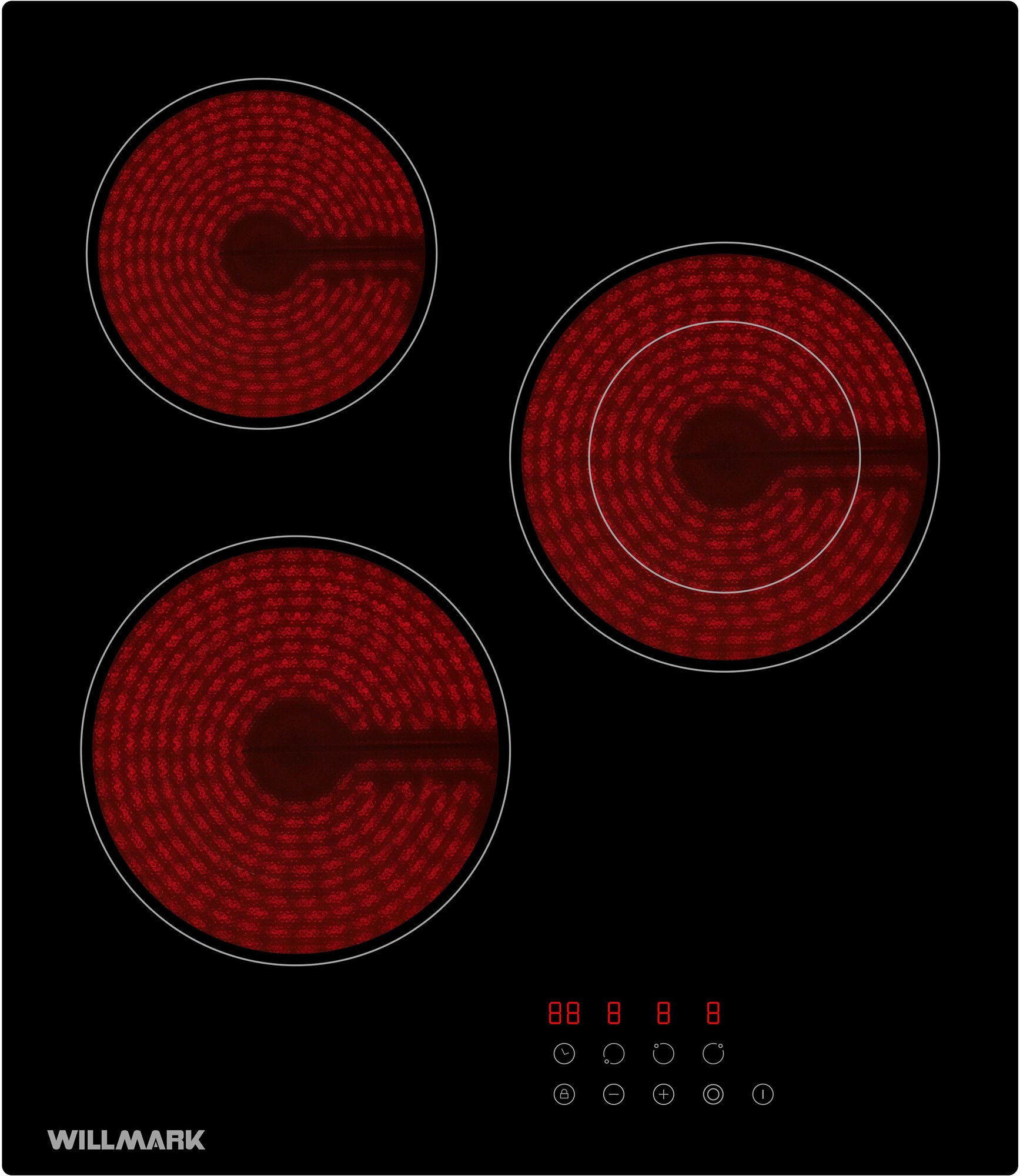 Стеклокерам. вар.поверхность WILLMARK WCH-3452R (45см,тайм,блок.поверх,автооткл,9уров.мощ,dual zone)