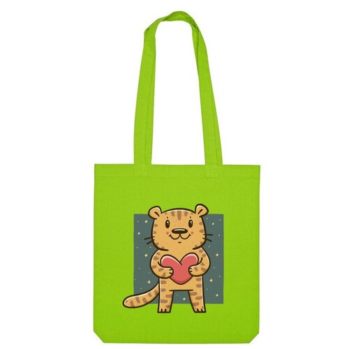 Сумка шоппер Us Basic, зеленый детская футболка милый тигр с сердечком на фоне звездного неба 140 темно розовый