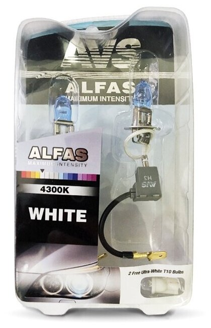 Газонаполненные лампы AVS "Alfas" +130% 4300K H3 комплект 2 шт.