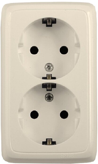 фото Розетка HEGEL Alfa двойная РА16-153-01 открытая установка слоновая кость с заземлением с изолирующей пластиной