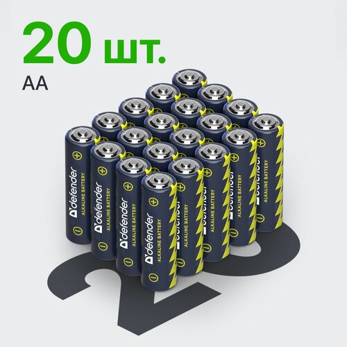 Батарейки алкалиновые ( щелочные) Defender LR6-20F AA ( пальчиковые ) , 20 штук в упаковке