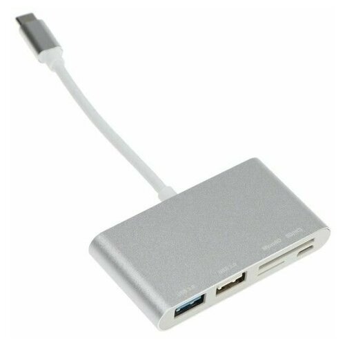 Адаптер Red Line Lite, Type-C - 2 USB/microUSB/microSD/SD, серебристый адаптер переходник red line jumper usb – microusb до 3а черно серебристый