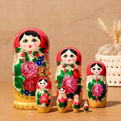 Матрёшка «Семёновская», красный платок, 7 кукольная, 20-22см