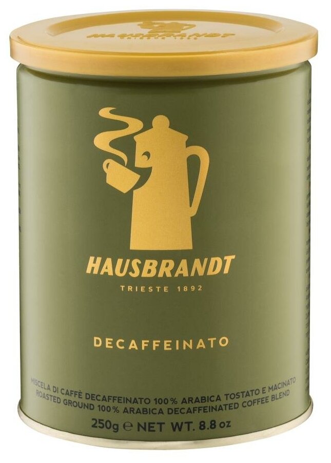 Кофе молотый Hausbrandt Decaffeinated без кофеина, 250 гр. (ж. б.), 100 % Арабика