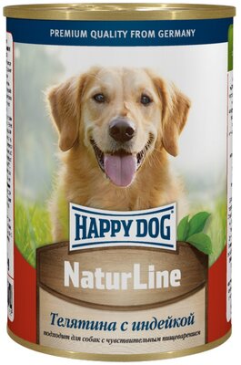 Влажный корм для собак Happy Dog NaturLine, индейка, телятина 970 г