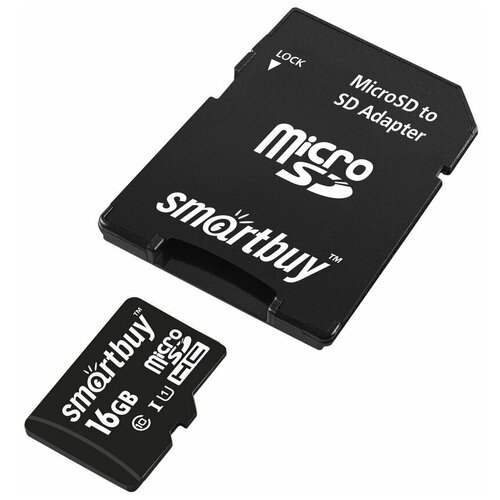 Карта памяти microSD Smartbuy 16GB Class10 UHS-I (U1) 10 МБ/сек с адаптером