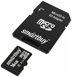 Карта памяти 16GB MicroSD SmartBuy Class 10 UHS-I с адаптером