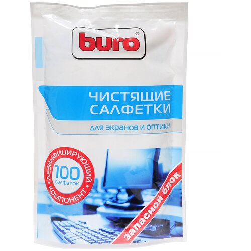 Buro BU-Zscreen влажные салфетки 100 шт. для экрана, белый buro сухие чистящие салфетки bu udry безворсовые 20шт 817443