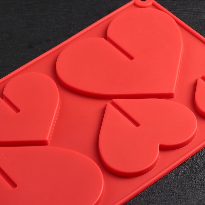 Форма для украшений 3D Доляна «Сердце», силикон, 17×29 см, 6 ячеек (8,5×6,2 см), цвет микс