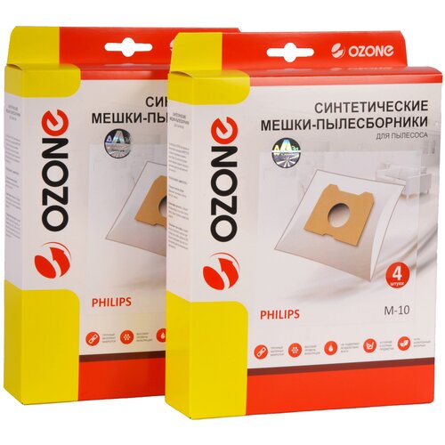 Мешки пылесборники Ozone M-10/2 для пылесоса PHILIPS, 2 упаковки по 4 шт. мешки пылесборники ozone m 10 2 для пылесоса philips 2 упаковки по 4 шт