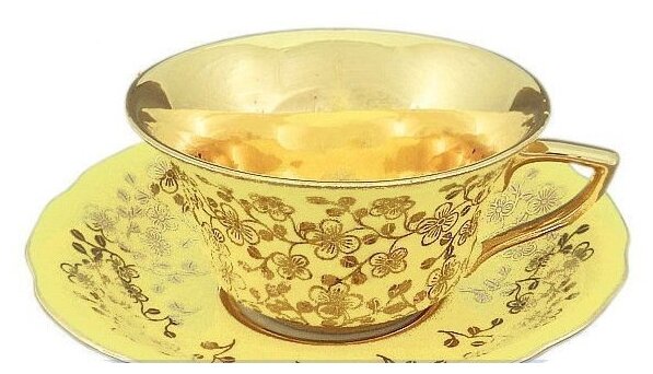 Чашка с блюдцем Виндзор Золотые цветы, желтый (150 мл), Leander