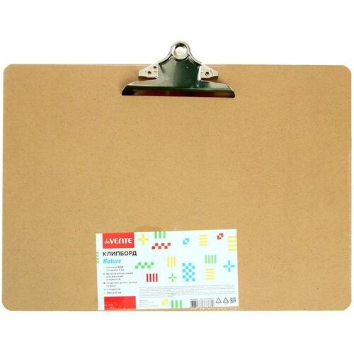 DeVENTE Планшет с зажимом A3 440 x 320 мм горизонтальная МДФ толщиной 3 мм без покрытия усиленный прижим бабочка шириной 145 см в пластиковом пакете натуральный коричневый 651₽