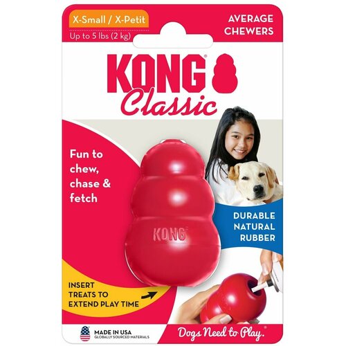 Игрушка Kong Classic XS для собак очень мелких пород, до 2 кг kong игрушка аппортировка safestix из синтетической резины для собак большая