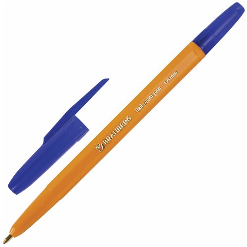 Ручка шариковая BRAUBERG Carina Orange, синяя, корпус оранжевый, узел 1мм, линия 0,5мм, 141668, - Комплект 25 шт.(компл.)