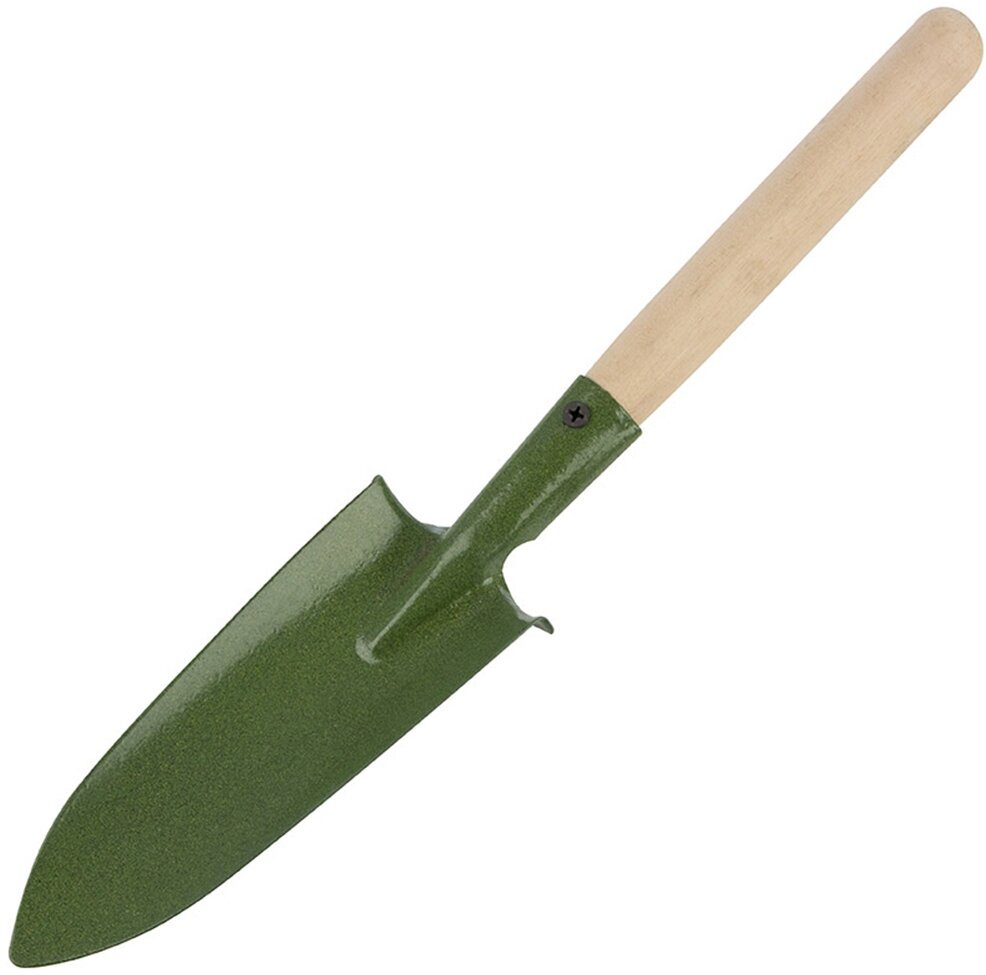 Совок посадочный, с деревянной ручкой, 370 мм, зеленый - фотография № 1