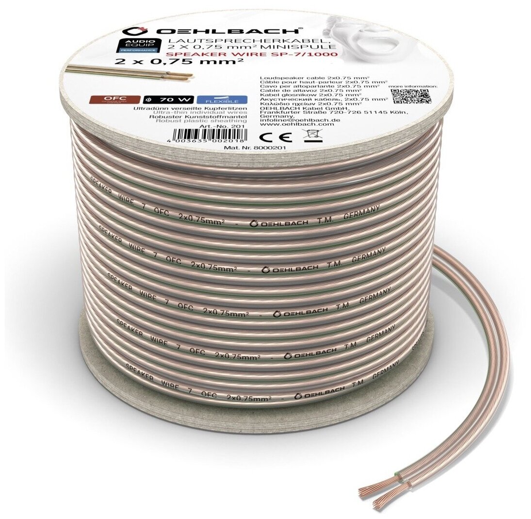 Кабель акустический на катушке Oehlbach 202 Performance Speaker Wire SP-7 Transparent 20.0m, катушка