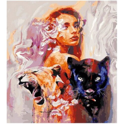 Картина по номерам Девушка с пантерами 40х50 см Hobby Home картина по номерам девушка с пантерами 40х50 см