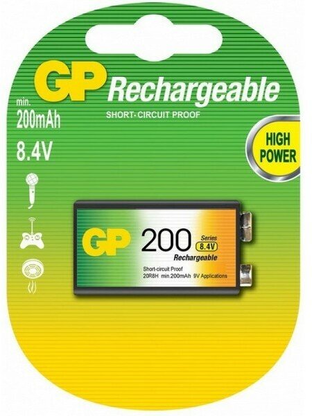 Аккумулятор GP 20R8H 9V NiMH 200mAh (1шт)