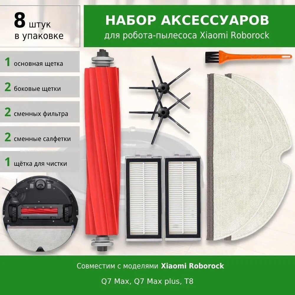 фото Комплект фильтров и щеток для робота-пылесоса Xiaomi Roborock Q7 Max, Q7 Max plus, T8 (BLACK)