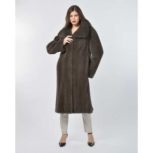 фото Пальто manakas frankfurt, норка, силуэт прямой, пояс/ремень, размер 42, коричневый