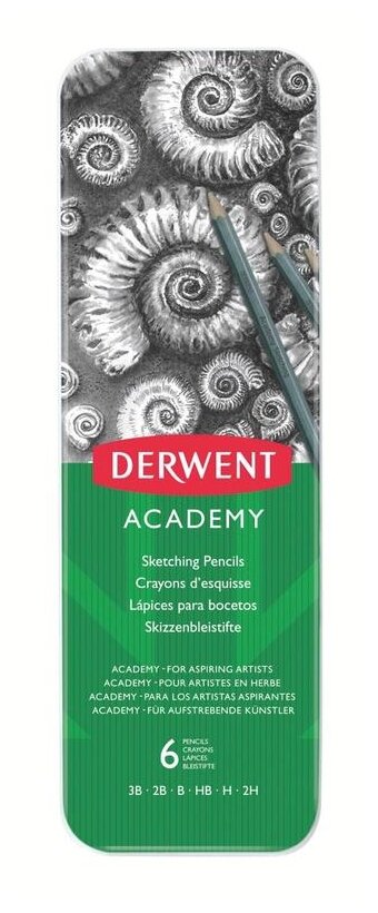 Derwent Набор карандашей чернографитных Academy Sketching Tin 3B-2H, 6 шт  (2301945) серый 6 шт.