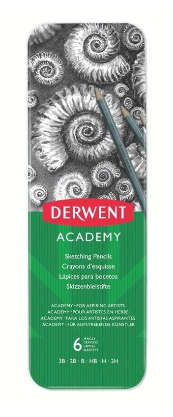 Карандаш (маркер) Derwent Academy Sketching Tin металлический пенал 6 шт 3B-2H