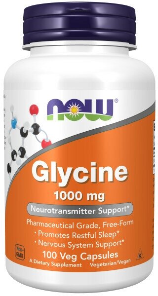 NOW Glycine, Глицин 1000 мг, 100 капс.