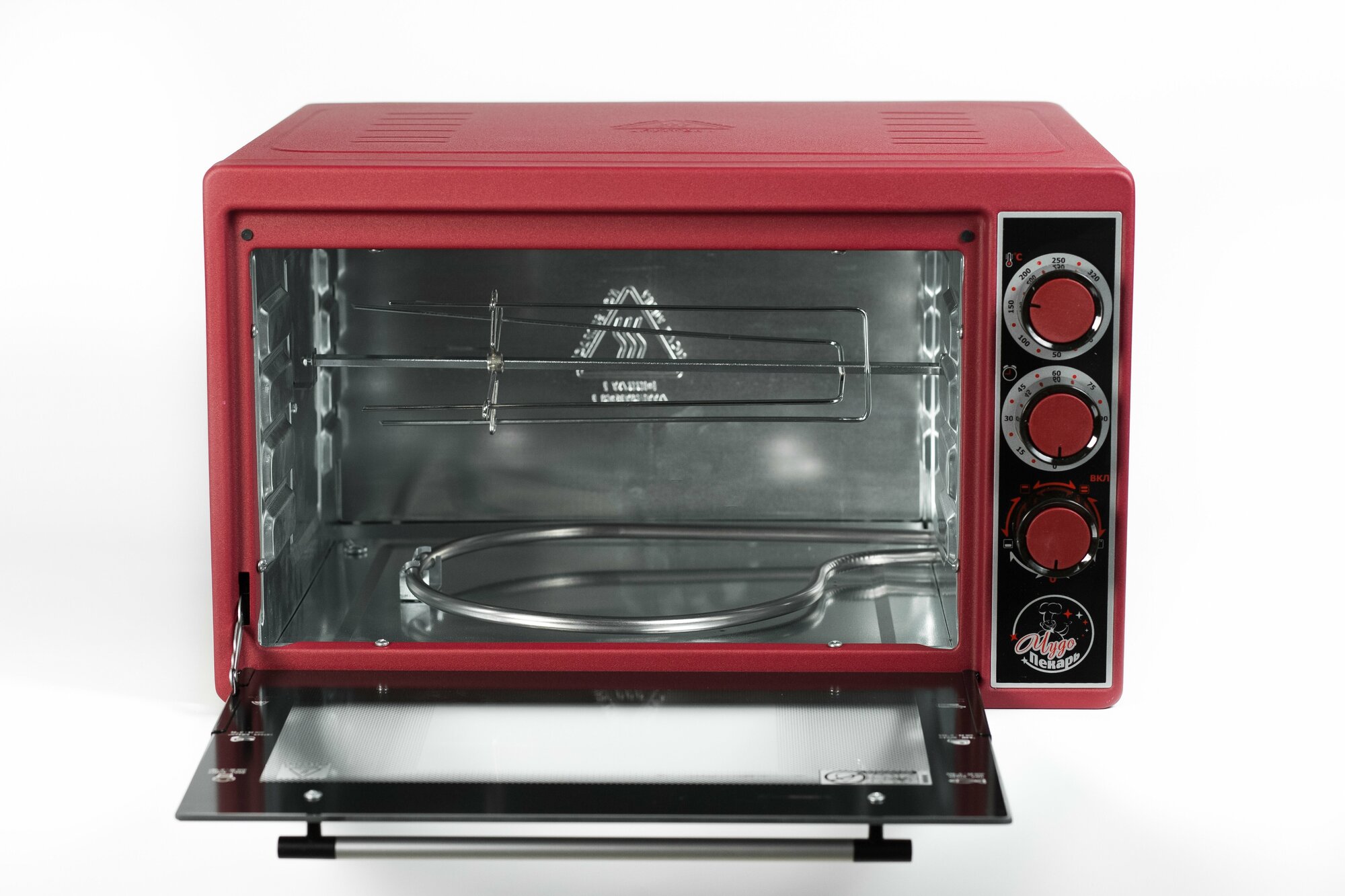 Мини-печь "чудо пекарь" ЭДБ-0124/духовка электрическая настольная (цвет красный, 39 л, 1 противень, толстый нержавеющий ТЭН повышенной мощности, таймер, гриль, терморегулятор)
