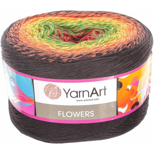 Пряжа YarnArt Flowers черный-оранжевый-желтый-зелены (267), 55%хлопок/45%акрил, 1000м, 250г, 3шт