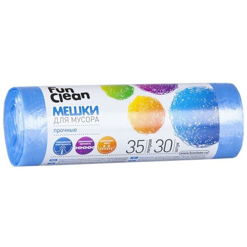 Мешки для мусора Fun Clean Прочные 35 л, 30 шт., голубой