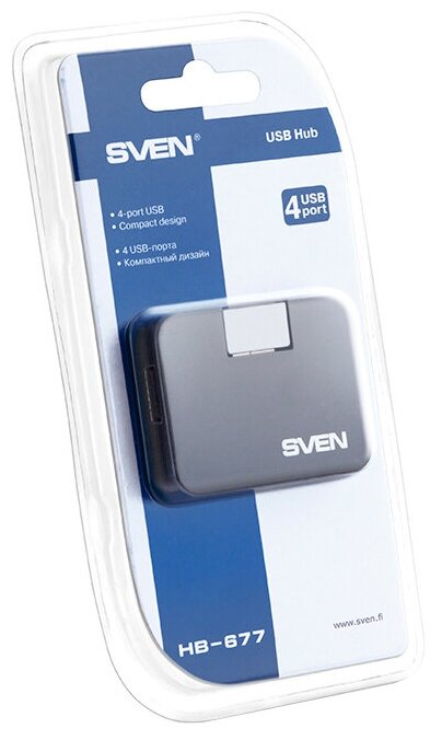 Разветвитель USB SVEN HB-677, black (USB 2.0, 4 порта) (SV-017347)