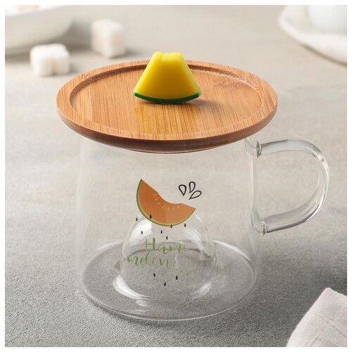 фото Кружка с деревянной крышкой "дынька" 350 мл, 12x9,5x9,5 см 4718017 сима-ленд