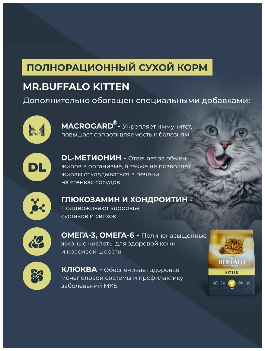 Сухой корм для кошек Mr.BUFFALO Kitten с курицей 1.8 кг - фотография № 15