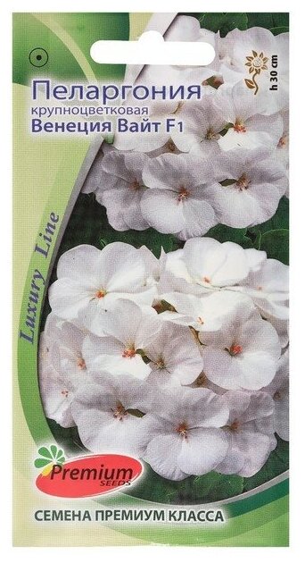 Premium seeds Семена цветов Пеларгония "Венеция Вайт" , крупноцветковая, F1, О, 5 шт