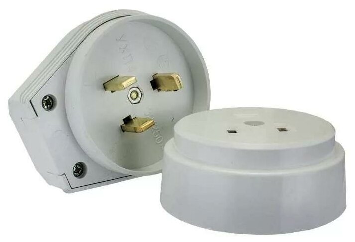 фото Разъем РШ-ВШ 32А 250В 2P+PE(ОУ) пластиковый белый Simple