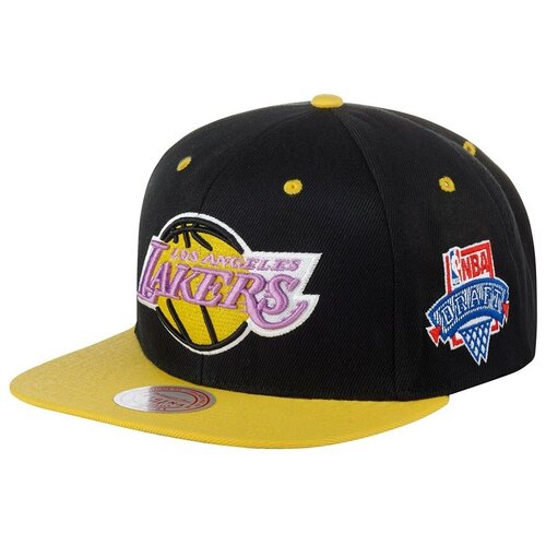 фото Бейсболка с прямым козырьком mitchell ness 6hssjs19271-lalblck los angeles lakers nba, размер one