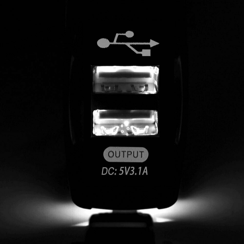 Автомобильная USB розетка (2 порта)  врезная белая подсветка