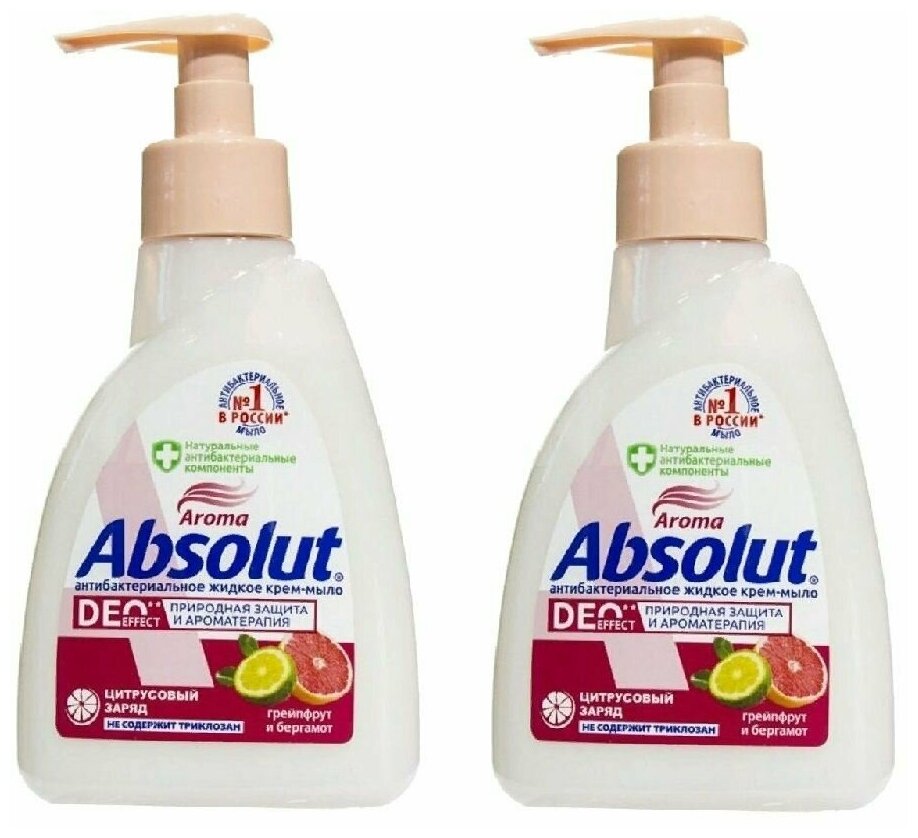 Absolut Aroma Жидкое мыло Грейпфрут и бергамот, Deo effect, 250 гр, 2 штуки