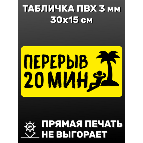 Табличка информационная Перерыв 20 минут 30х15 см