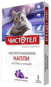 Фото ЧИСТОТЕЛ капли от блох и клещей Максимум для кошек 3 шт. в уп.