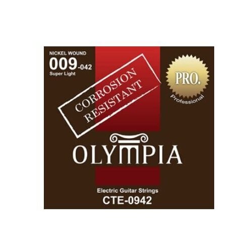 Olympia CTE 0942 Струны для электрогитары, Coated Nickel Wound, 9-42 струны для электрогитары olympia cte1152 с устойчивостью к коррозии никель 11 15 22 32 42 52