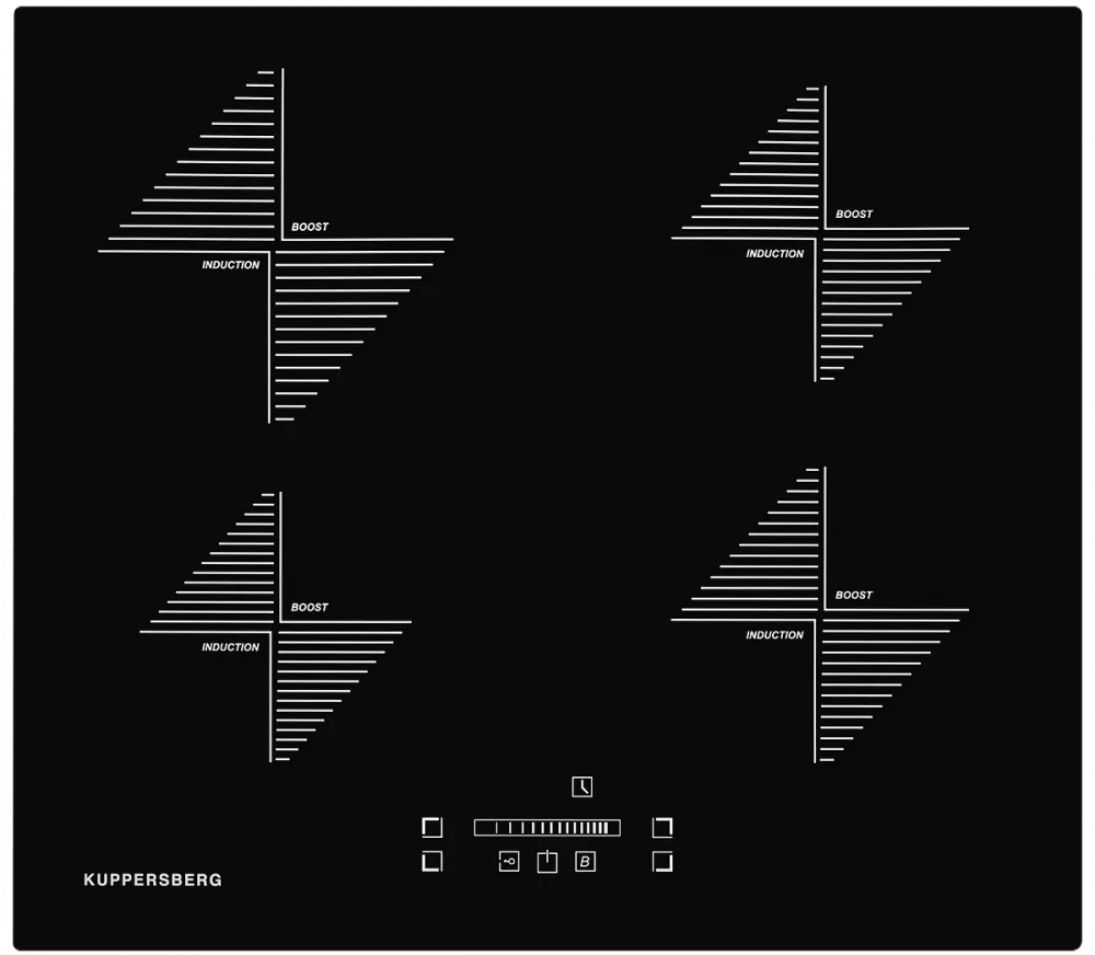 Варочная панель электрическая индукционная встраиваемая Kuppersberg / Каперсберг ICS 606 черный стеклокерамика 62х590х520мм 4 конфорки сенсорное управление 7.4кВт / индукционная плита встраиваемая