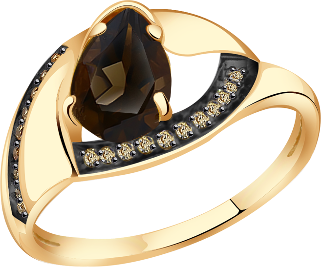 Кольцо АЛЕКСАНДРА, желтое золото, 585 проба, фианит, раухтопаз